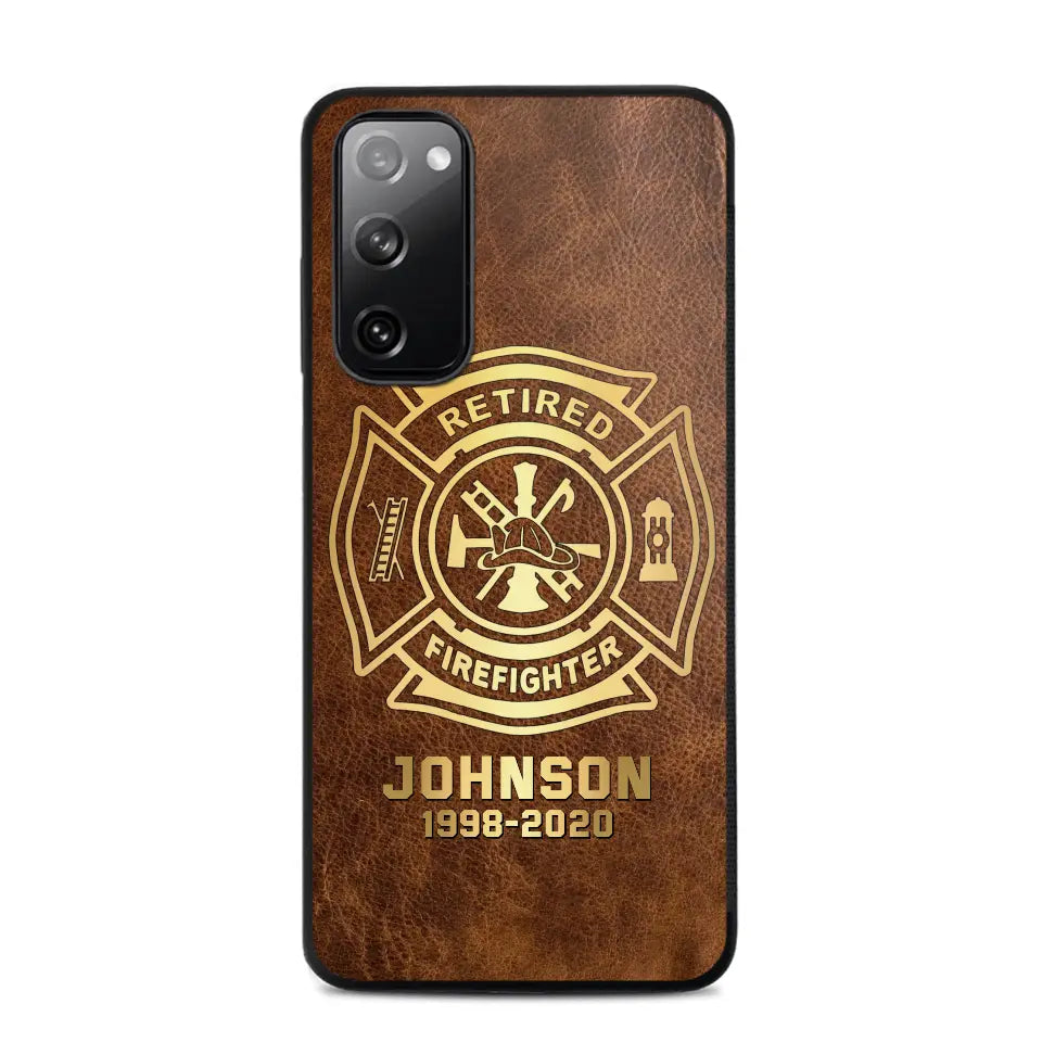 Personalized Retired Firefighter Custom Name Leather Phonecase Printed QTKH23884