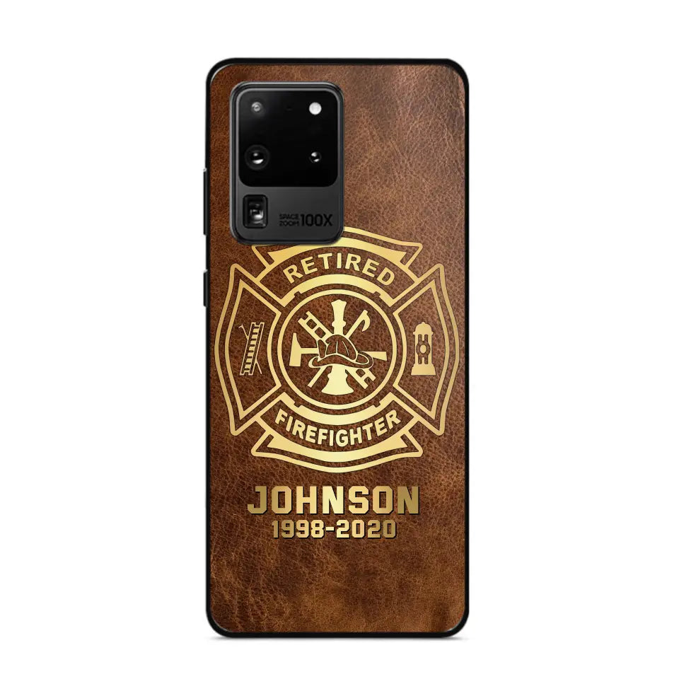 Personalized Retired Firefighter Custom Name Leather Phonecase Printed QTKH23884