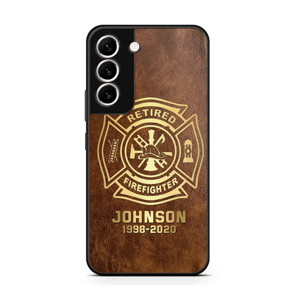 Personalized Retired Firefighter Custom Name Leather Phonecase Printed QTKH23884