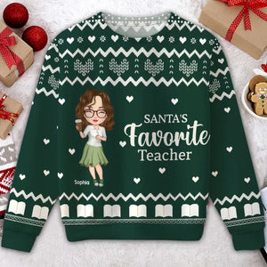 Personalized Santa's Favorite Teacher Ugly Sweater Printed HTHVQ23889