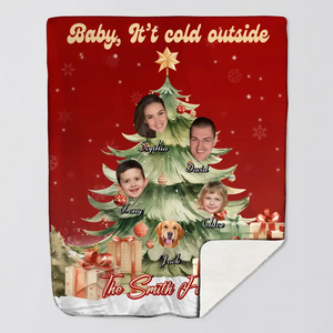 Personalized Upload Your Family Photo Baby It's Cold Outside The Smith Family Christmas Gift Sherpa or Fleece Blanket Printed HTHHN22897