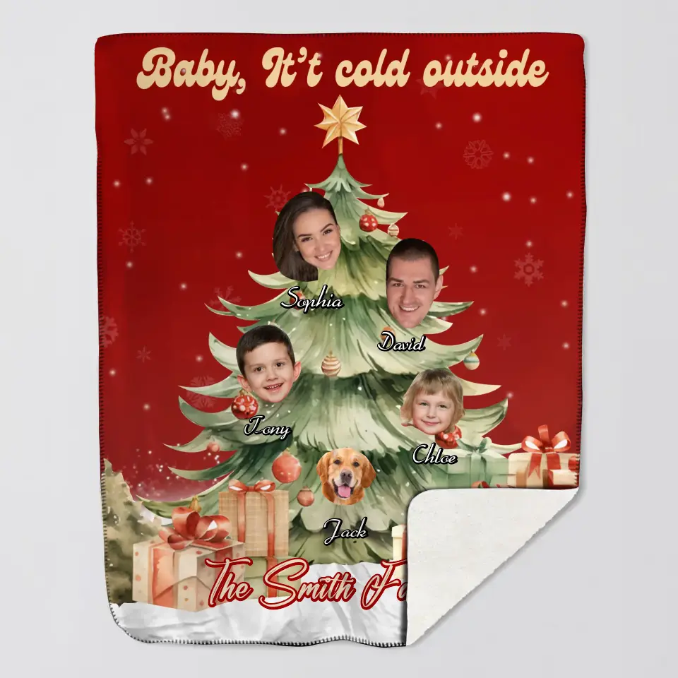 Personalized Upload Your Family Photo Baby It's Cold Outside The Smith Family Christmas Gift Sherpa or Fleece Blanket Printed HTHHN22897