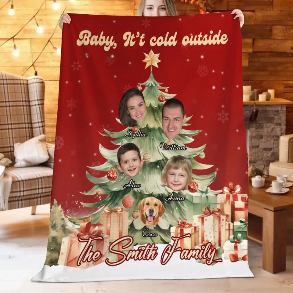 Personalized Upload Your Family Photo Baby It's Cold Outside The Smith Family Christmas Gift Sherpa or Fleece Blanket Printed HTHHN22897