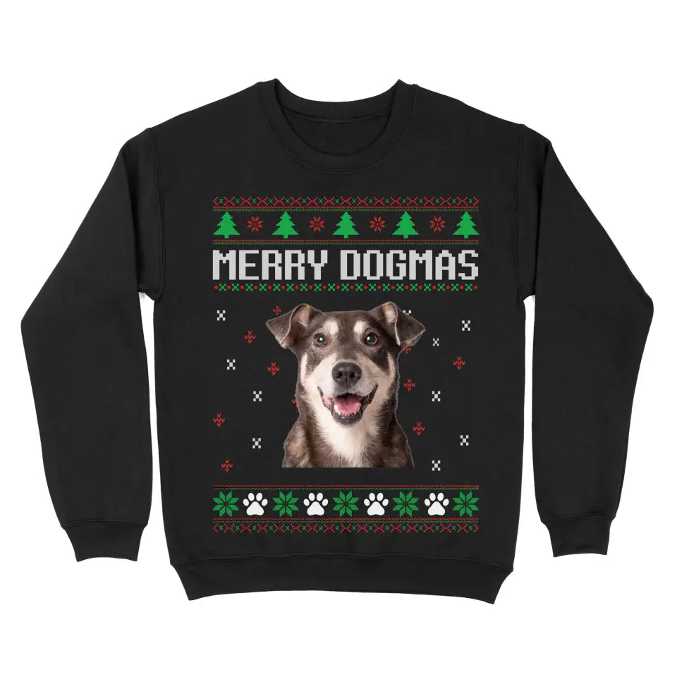 Personalized Upload Your Dog Photo Merry Dogmas Xmas Gift Sweatshirt Printed VQ23902