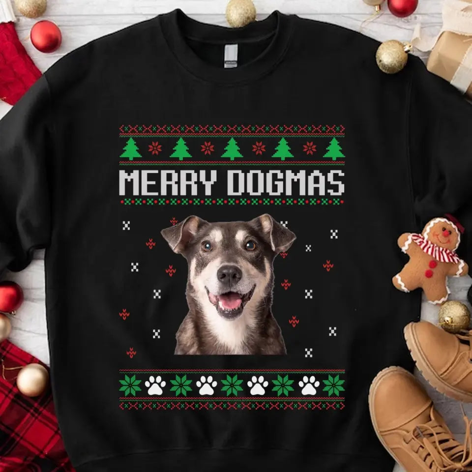 Personalized Upload Your Dog Photo Merry Dogmas Xmas Gift Sweatshirt Printed VQ23902