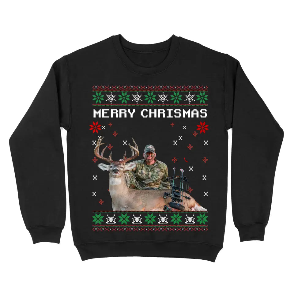 Personalized Upload Your Deer Photo Merry Christmas Xmas Gift Sweatshirt Printed KVH23900