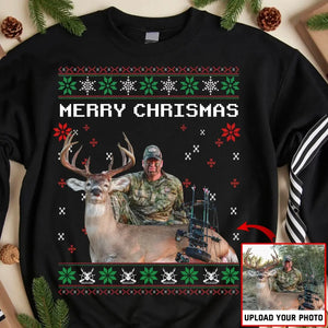 Personalized Upload Your Deer Photo Merry Christmas Xmas Gift Sweatshirt Printed KVH23900