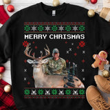 Personalized Upload Your Deer Photo Merry Christmas Xmas Gift Sweatshirt Printed KVH23900