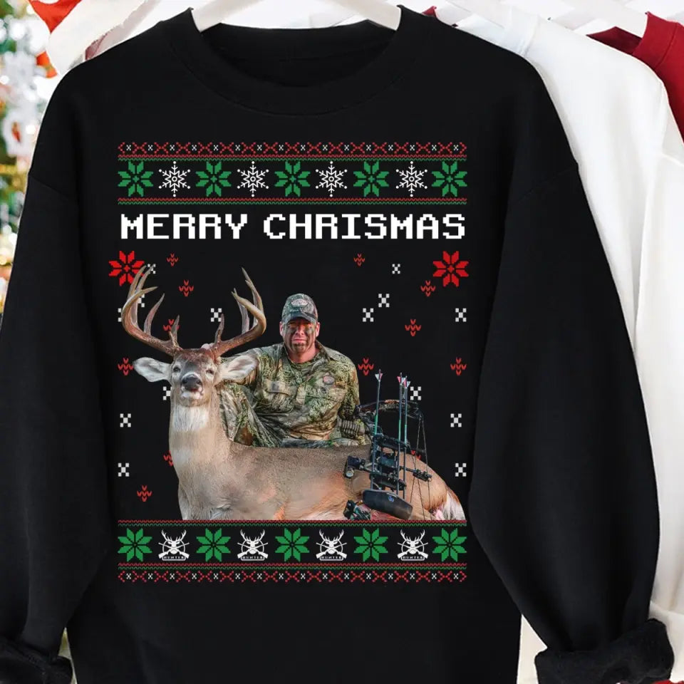 Personalized Upload Your Deer Photo Merry Christmas Xmas Gift Sweatshirt Printed KVH23900