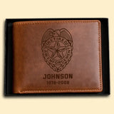 Personalized Retired Law Enforcement Custom Name And Served Time Laser Leather Wallet QTKH907