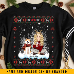 Personalized Girl Xmas & Dog Snow Christmas Gift Sweatshirt Printed KVH23915