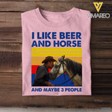 Personalized Upload Your Horse Photo I Like Beer And Horse And Maybe 3 People T-shirt Printed KVH23919