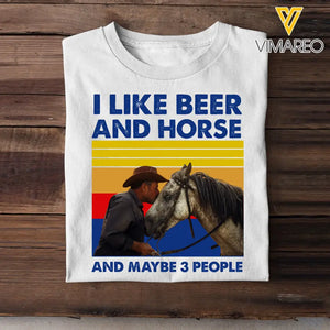 Personalized Upload Your Horse Photo I Like Beer And Horse And Maybe 3 People T-shirt Printed KVH23919