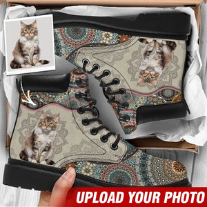 Personalized Upload Your Cat Photo Leather Boots Printed VQ23937