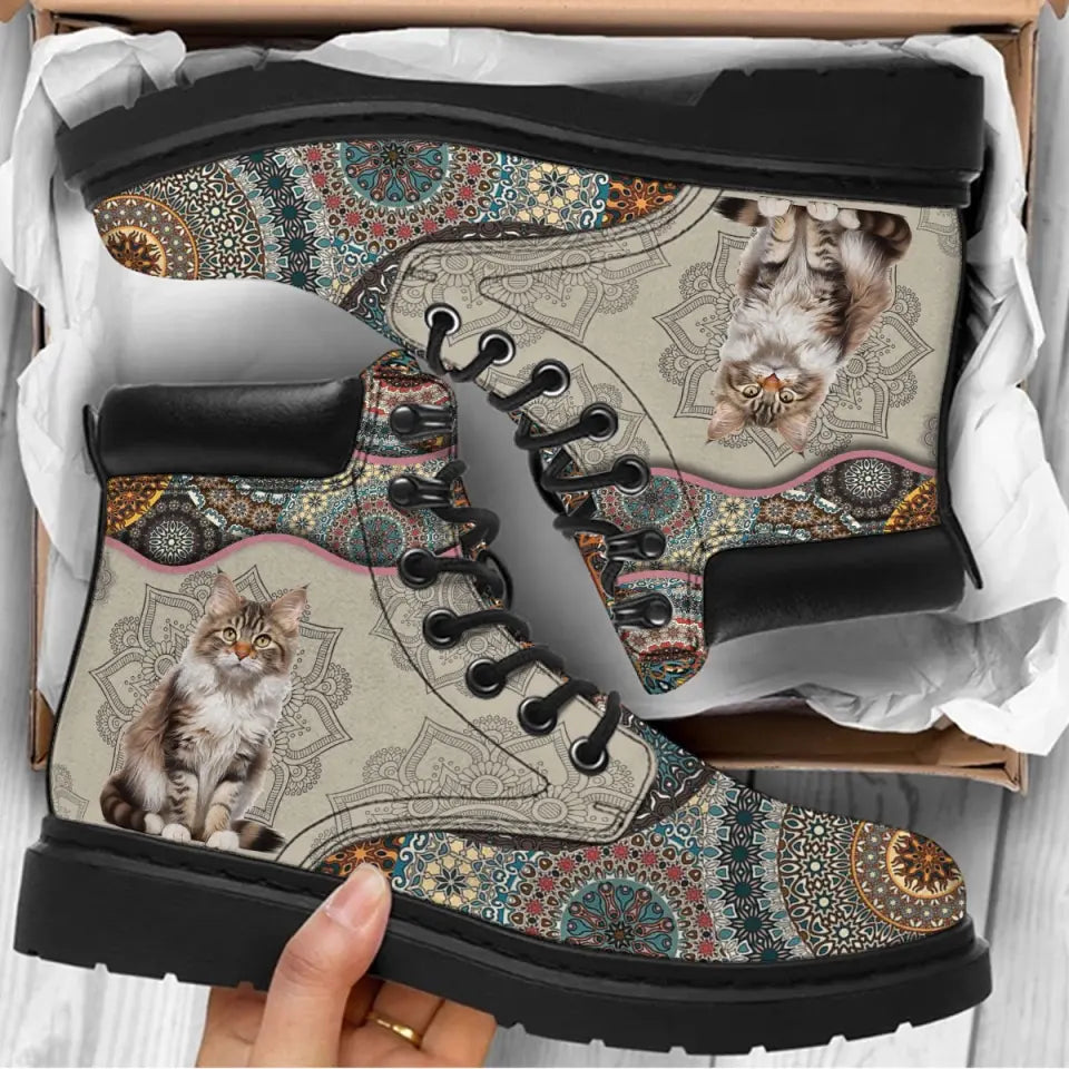 Personalized Upload Your Cat Photo Leather Boots Printed VQ23937