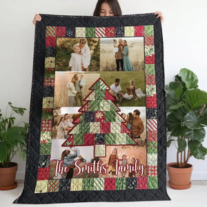 Personalized Upload Your Family Photo Christmas Tree Sherpa or Fleece Blanket Printed MTVQ23948