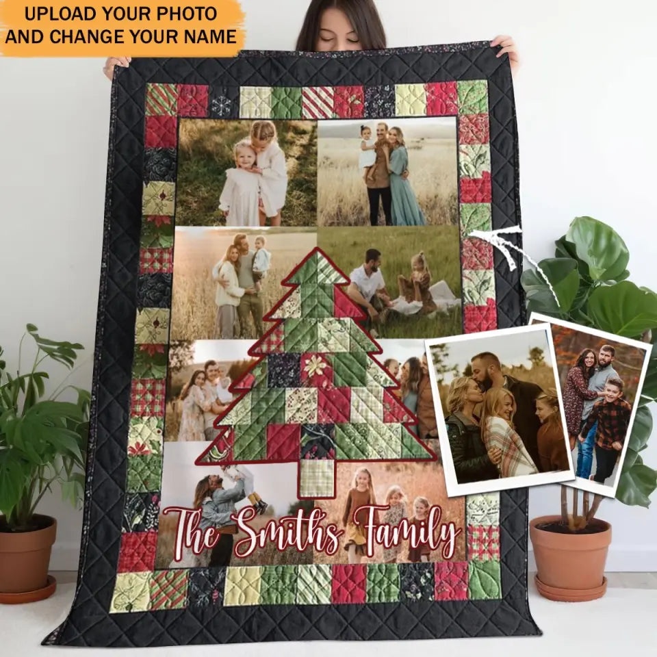 Personalized Upload Your Family Photo Christmas Tree Sherpa or Fleece Blanket Printed MTVQ23948