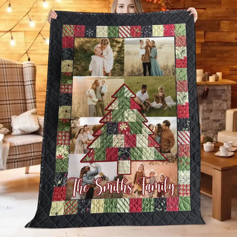 Personalized Upload Your Family Photo Christmas Tree Sherpa or Fleece Blanket Printed MTVQ23948