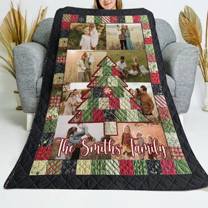 Personalized Upload Your Family Photo Christmas Tree Sherpa or Fleece Blanket Printed MTVQ23948