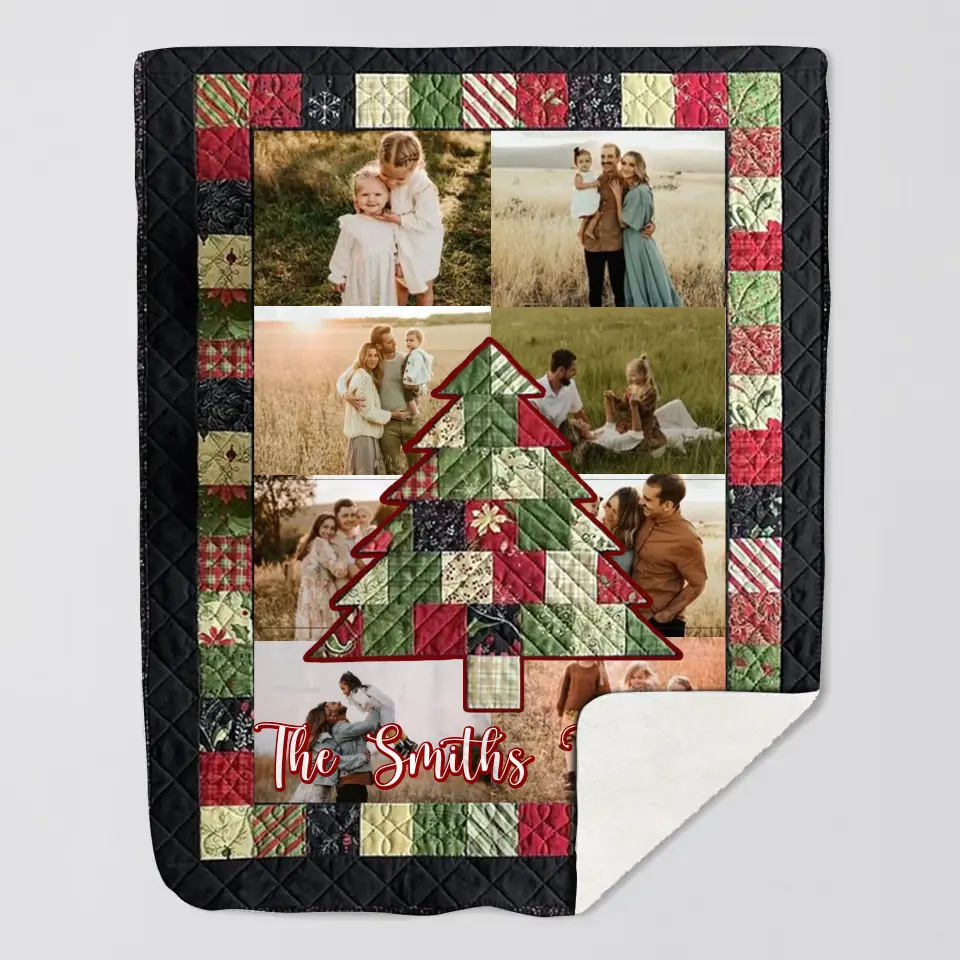 Personalized Upload Your Family Photo Christmas Tree Sherpa or Fleece Blanket Printed MTVQ23948