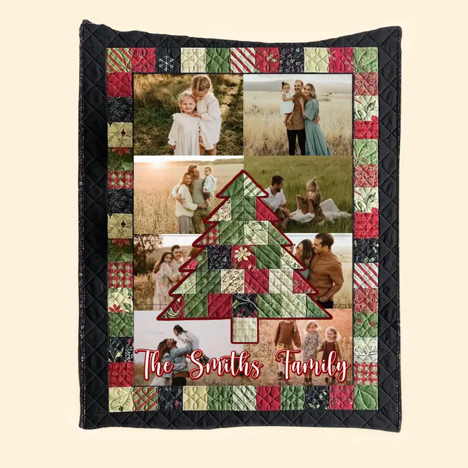 Personalized Upload Your Family Photo Christmas Tree Sherpa or Fleece Blanket Printed MTVQ23948