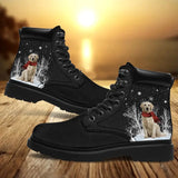 Personalized Upload Your Dog Photo Snow Vibes Leather Boots Printed VQ23967