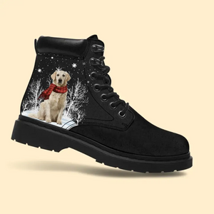 Personalized Upload Your Dog Photo Snow Vibes Leather Boots Printed VQ23967