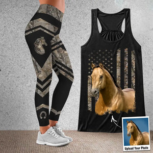 Personalized Upload Your Horse Photo Horse Lovers Gift Women's Flowy Racerback Tank And Legging Printed HN23998