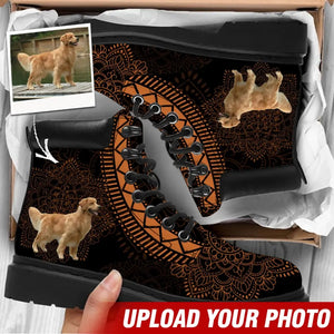 Personalized Upload Your Dog Photo Leather Boots Printed VQ23999