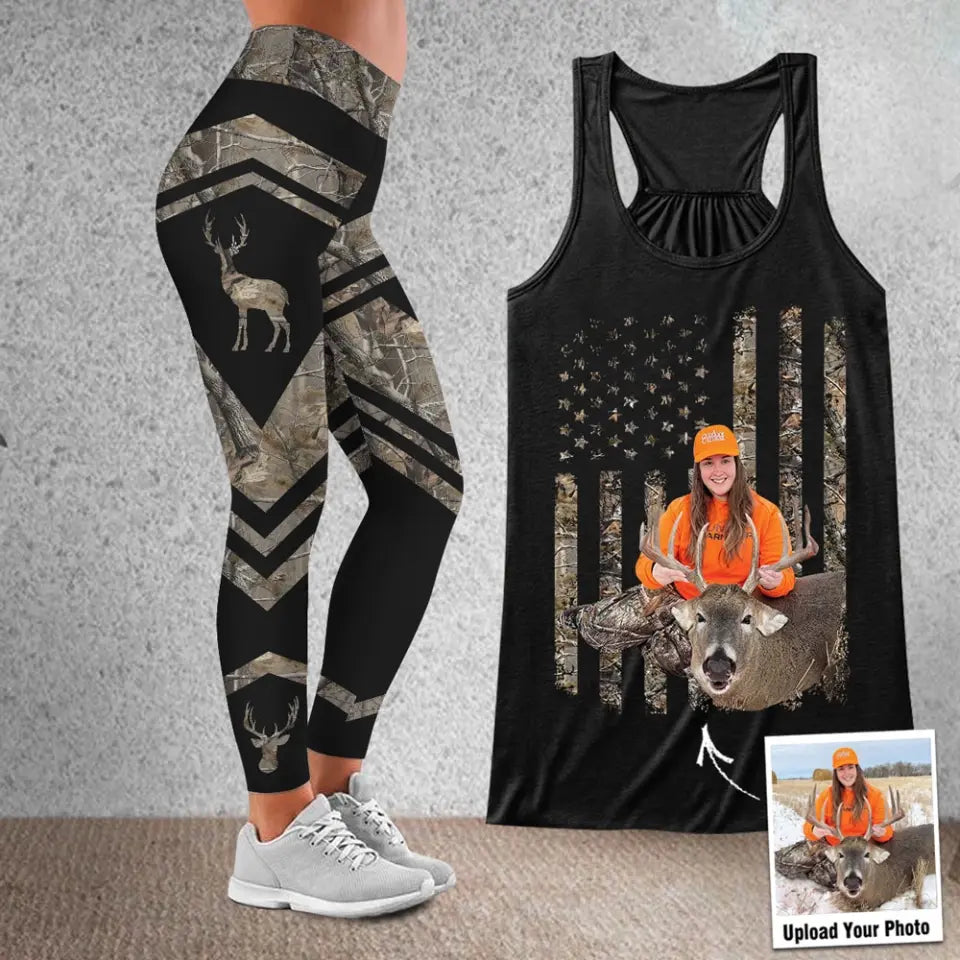 Personalized Upload Your Photo Deer Lovers Gift Women's Flowy Racerback Tank And Legging Printed LDMHN231001