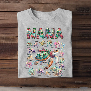 Personalized Nana Grandma Turtles & Kid Names T-shirt Printed LVA231019