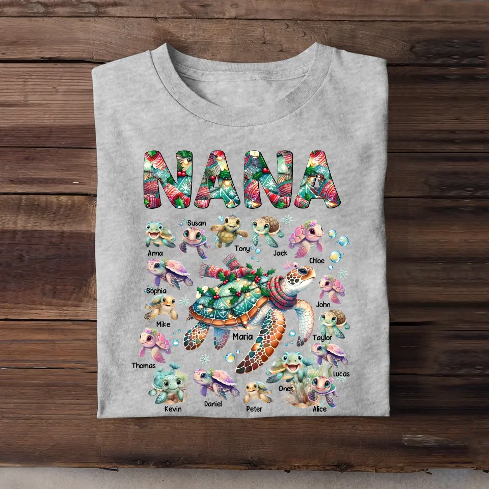 Personalized Nana Grandma Turtles & Kid Names T-shirt Printed LVA231019