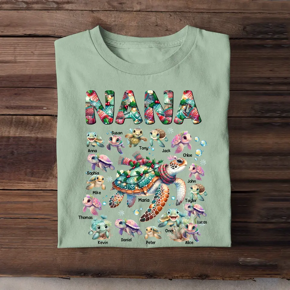 Personalized Nana Grandma Turtles & Kid Names T-shirt Printed LVA231019