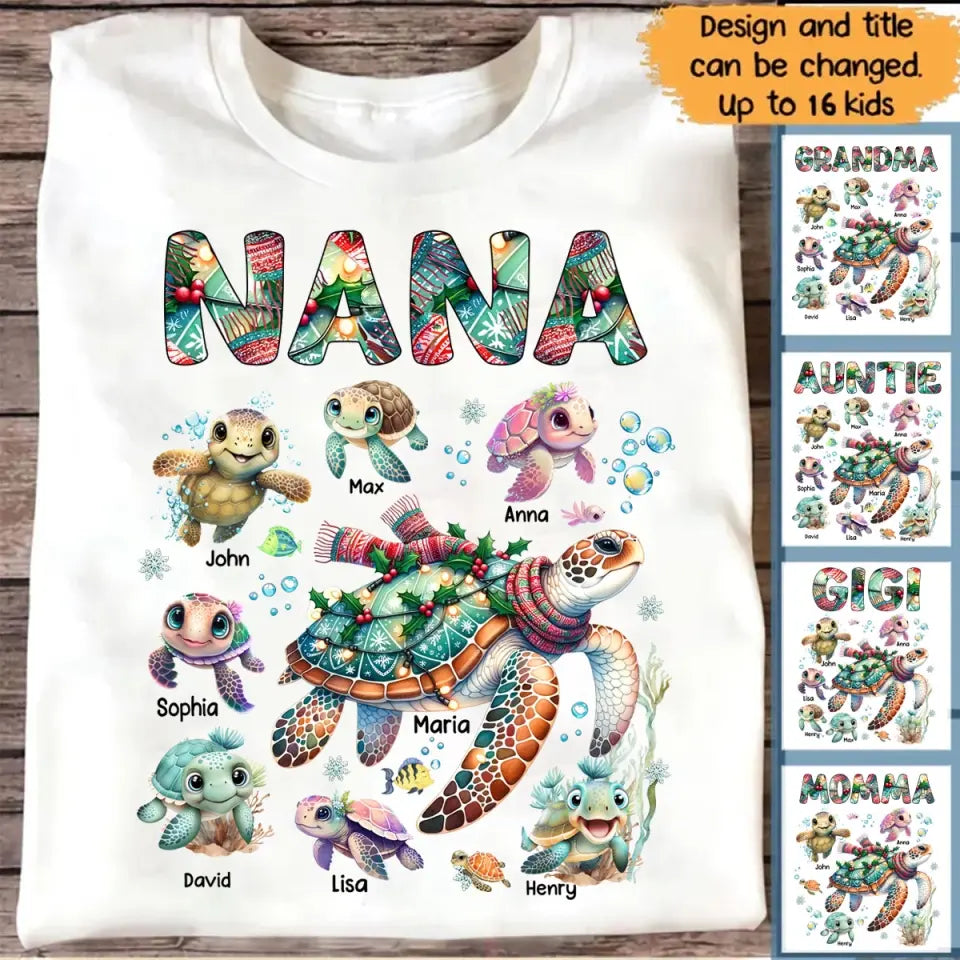 Personalized Nana Grandma Turtles & Kid Names T-shirt Printed LVA231019