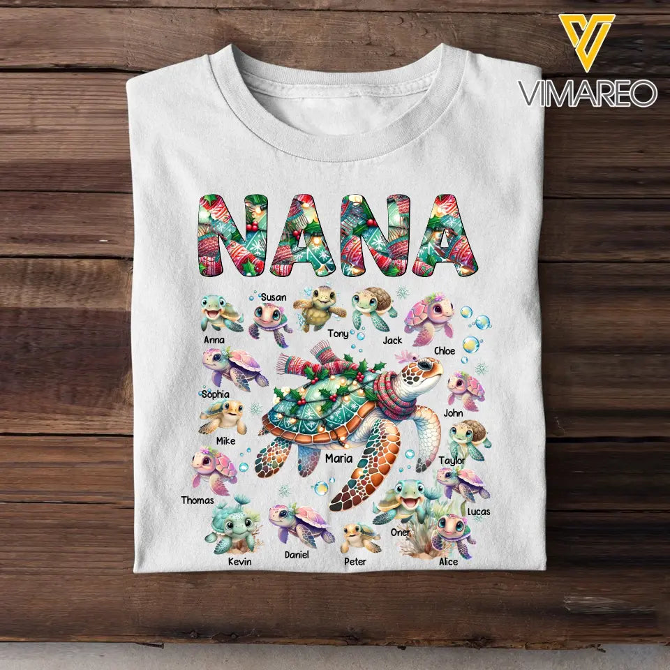 Personalized Nana Grandma Turtles & Kid Names T-shirt Printed LVA231019