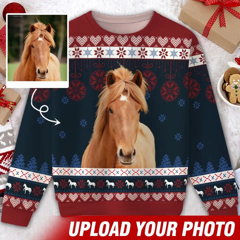 Personalized Upload Your Photo Horse Christmas Gift Ugly Sweater Printed LDMVQ231029