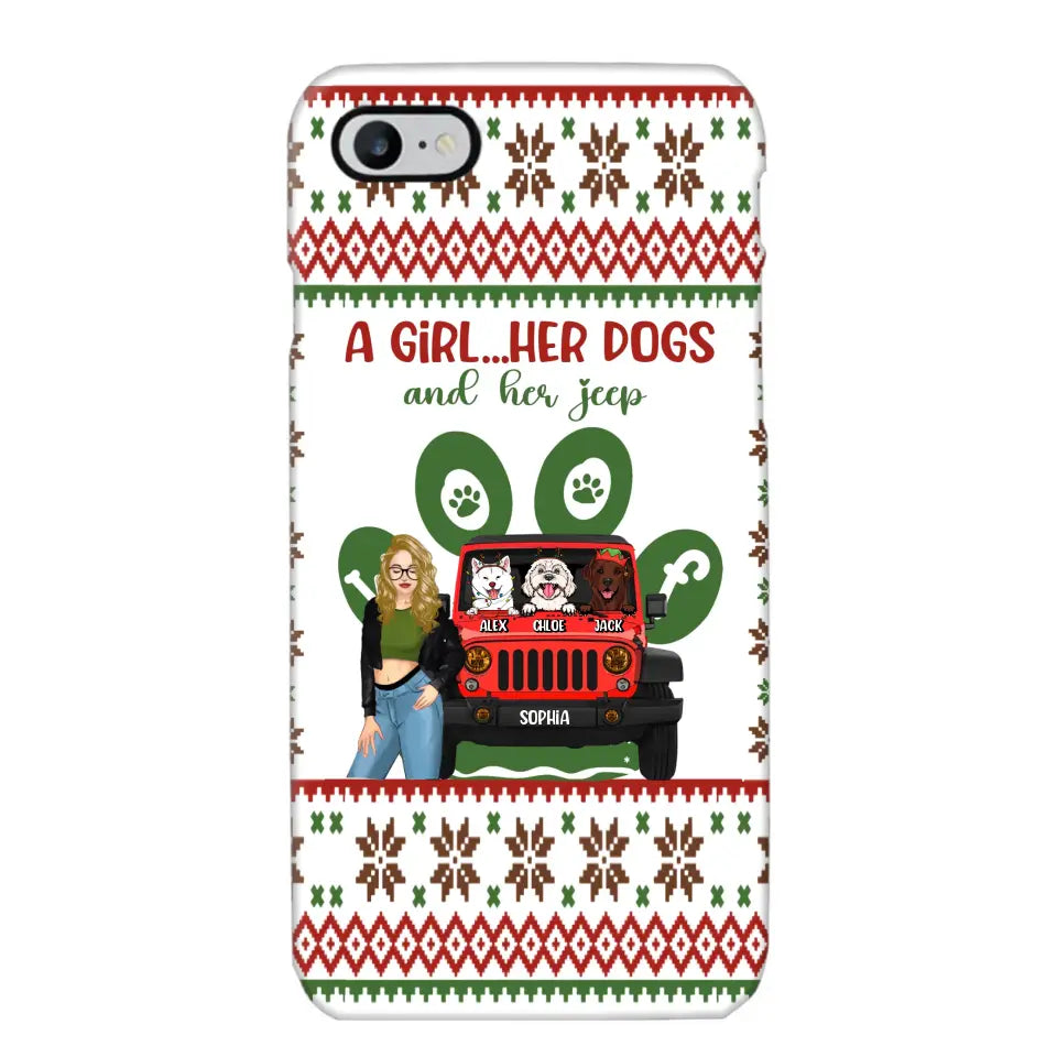 Personalized A Girl Her Dogs And Her Jeep Jeep Girl Phonecase Printed MTHN231038