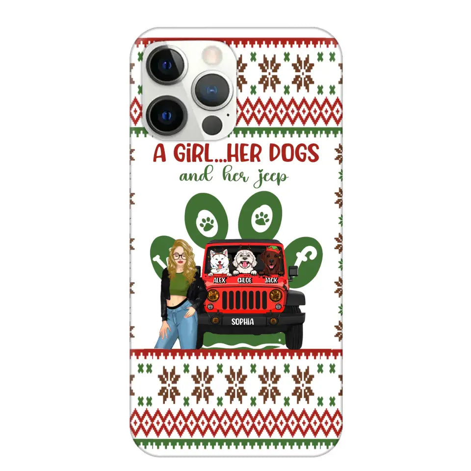 Personalized A Girl Her Dogs And Her Jeep Jeep Girl Phonecase Printed MTHN231038