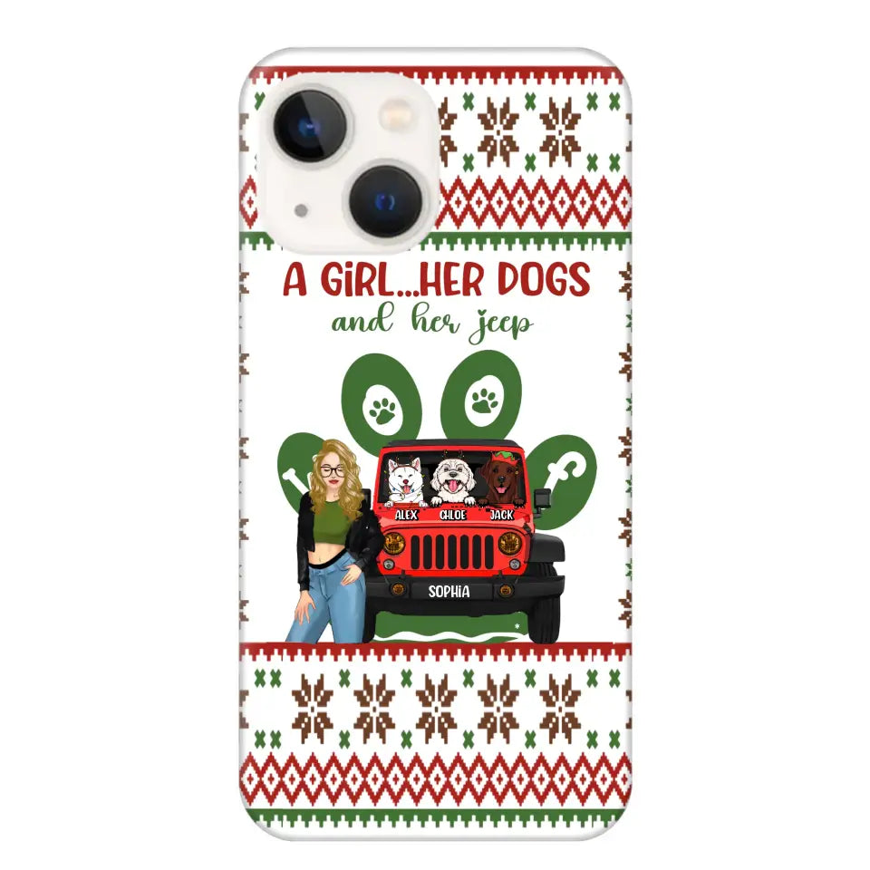 Personalized A Girl Her Dogs And Her Jeep Jeep Girl Phonecase Printed MTHN231038