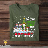 Personalized On The Naughty List And We Regret Nothing Cat Christmas Gift T-shirt Printed HTHVQ231059