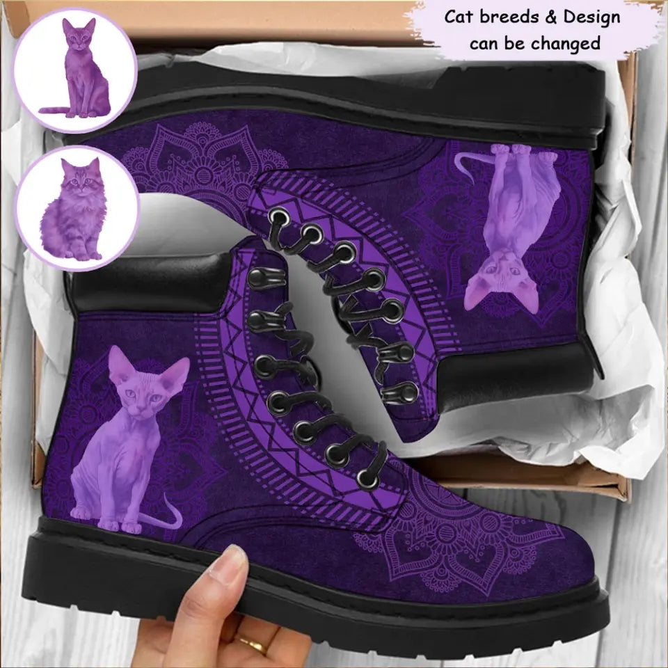 Personalized Purple Cat Cat Lovers Gift Leather Boots Printed HN231066