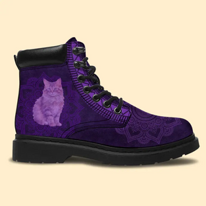 Personalized Purple Cat Cat Lovers Gift Leather Boots Printed HN231066