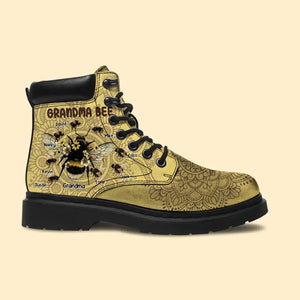 Personalized Grandma Bee & Kid Names Leather Boots Printed HTHVQ231082