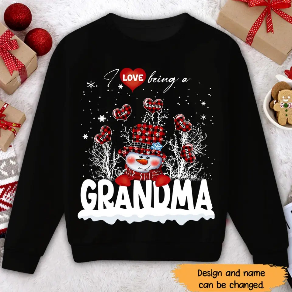 Personalized i Love Being A Grandma Snowman  Hearts with Kid Names Xmas Snow Vibes Christmas Gift Sweatshirt Printed HN231085