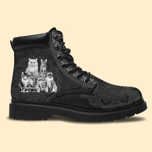 Personalized Mandala Cat Cute Cat Lovers Gift Leather Boots Printed KVH231086