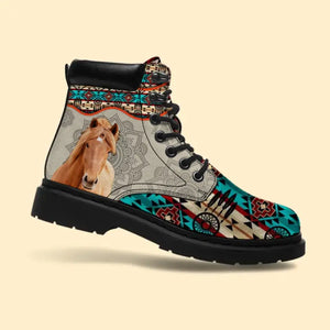 Personalized Horse Native Pattern Horse Lover Gift Leather Boots  Printed QTVQ1074