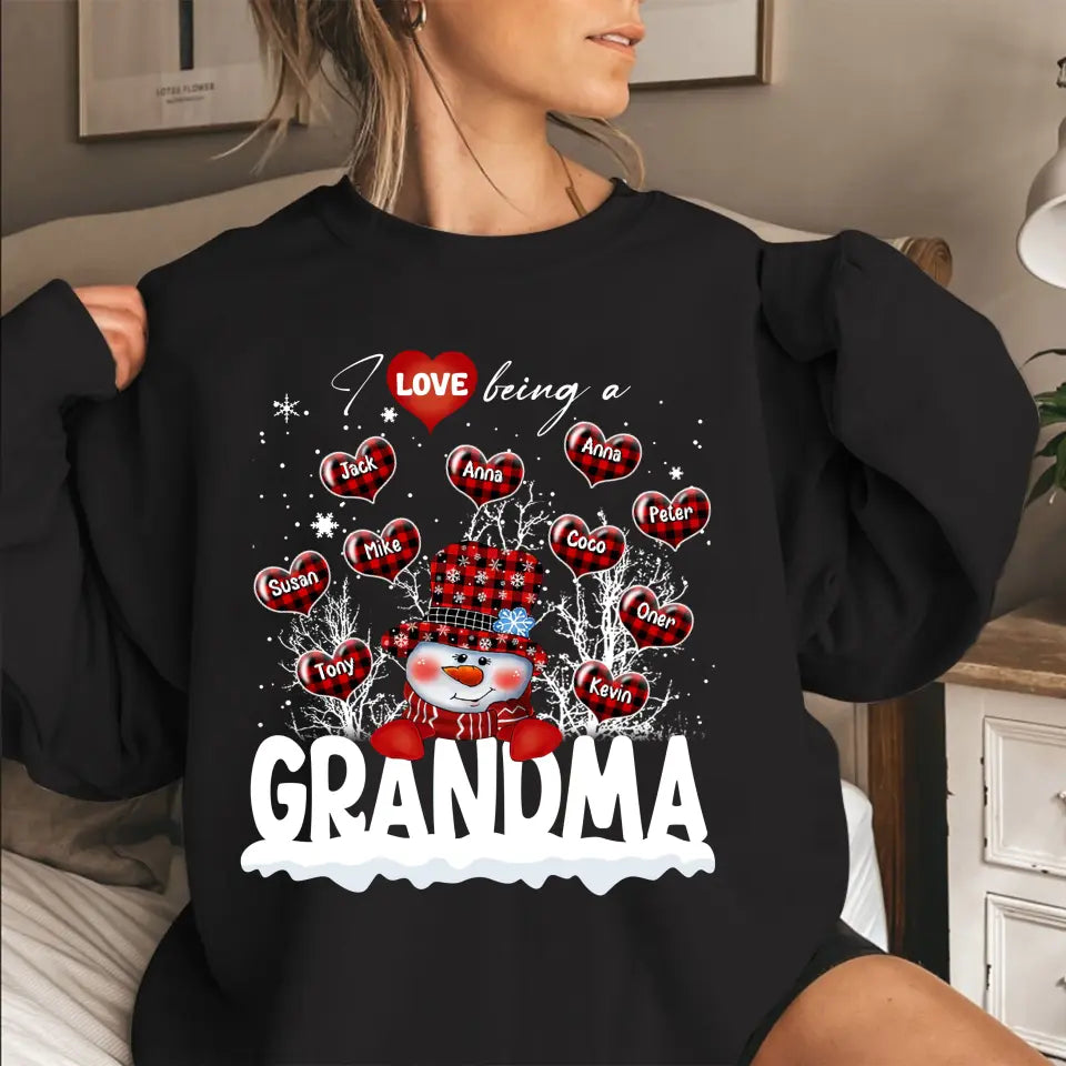 Personalized i Love Being A Grandma Snowman  Hearts with Kid Names Xmas Snow Vibes Christmas Gift Sweatshirt Printed HN231085