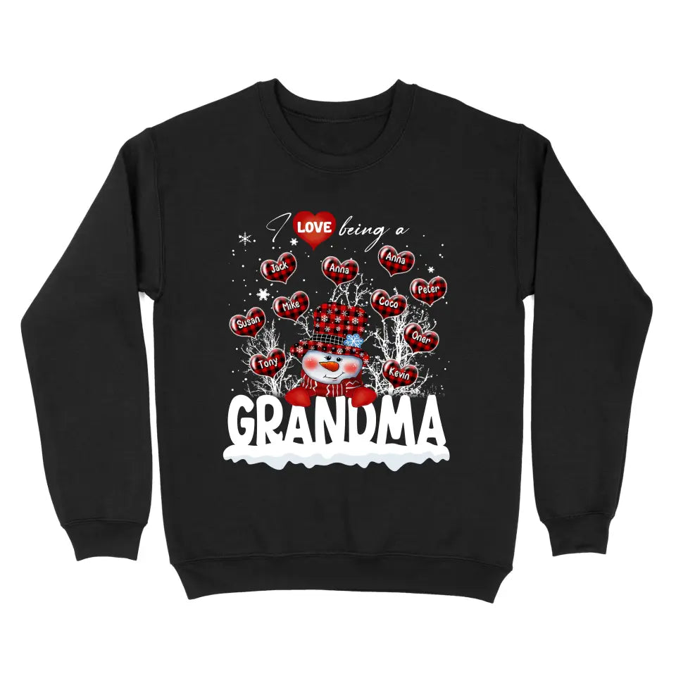 Personalized i Love Being A Grandma Snowman  Hearts with Kid Names Xmas Snow Vibes Christmas Gift Sweatshirt Printed HN231085