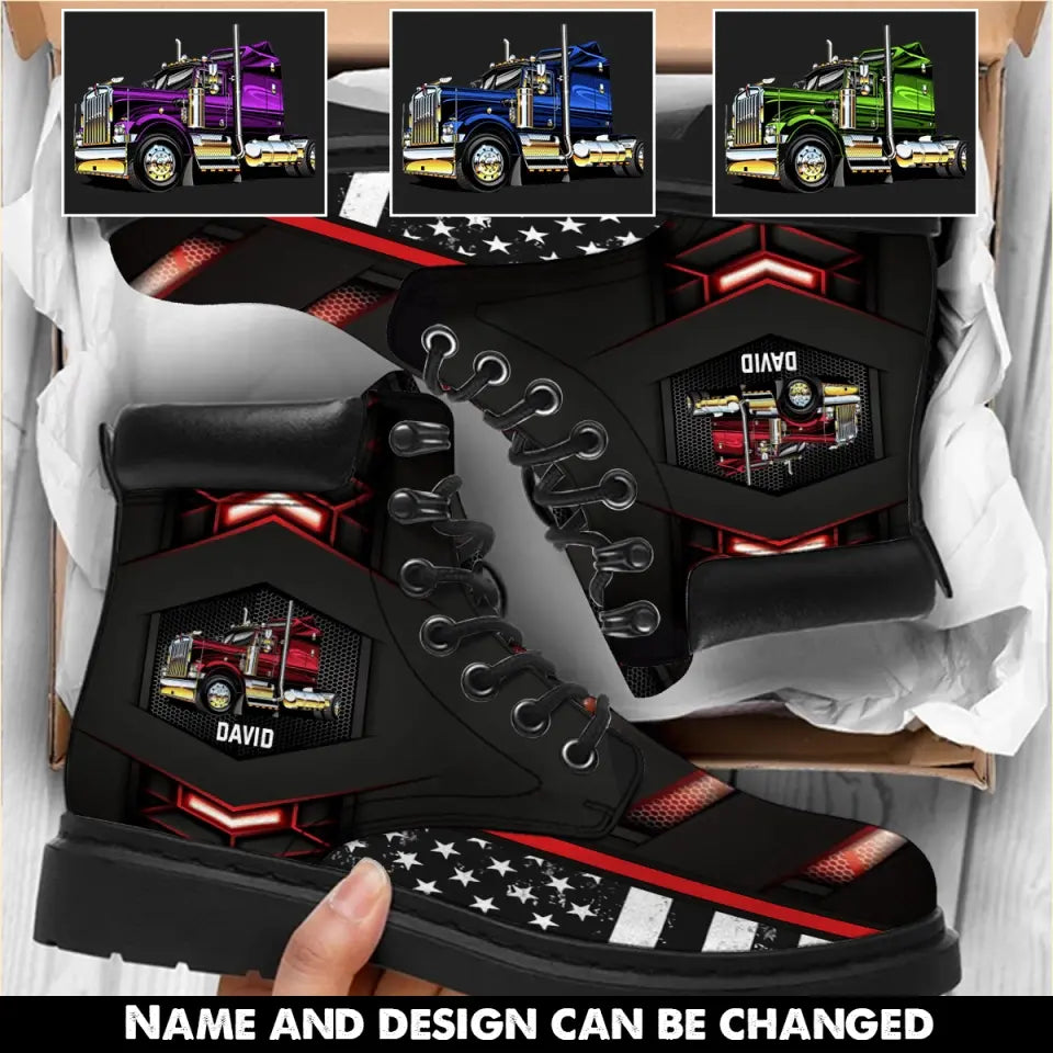 Personalized Truck Color & Custom Name Leather Boots Printed KVH231105