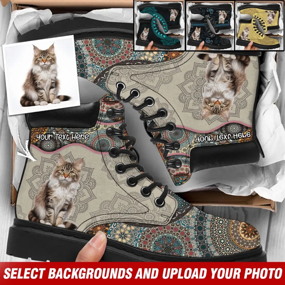 Personalized Upload Your Photo Cat Lover Gift Leather Boots  Printed HTHVQ231113